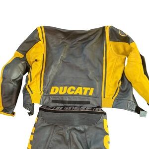 Ducati Dainese Leather Yellow Black and Gray Motorcycle Suit Jacket Pants sz 48